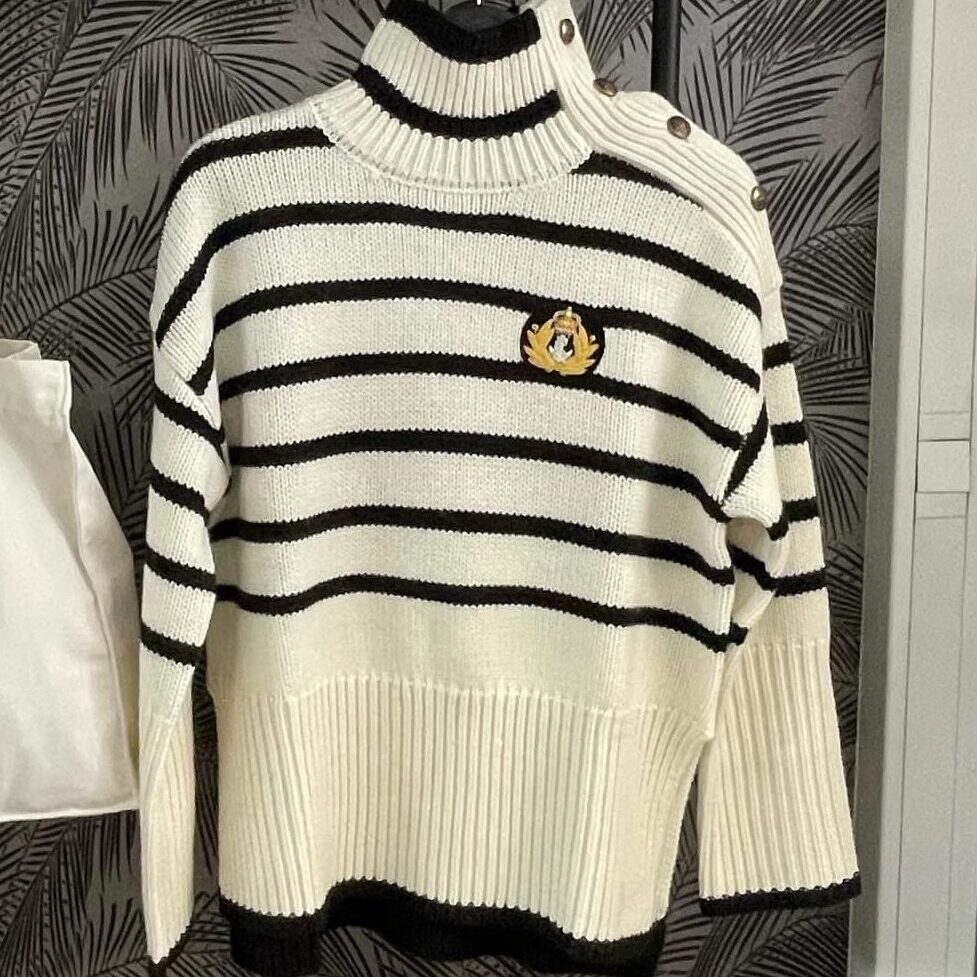Boutique 7 Bis Histoire de Mode - Pont-Aven - Pull Rayé Noir Col Roulé