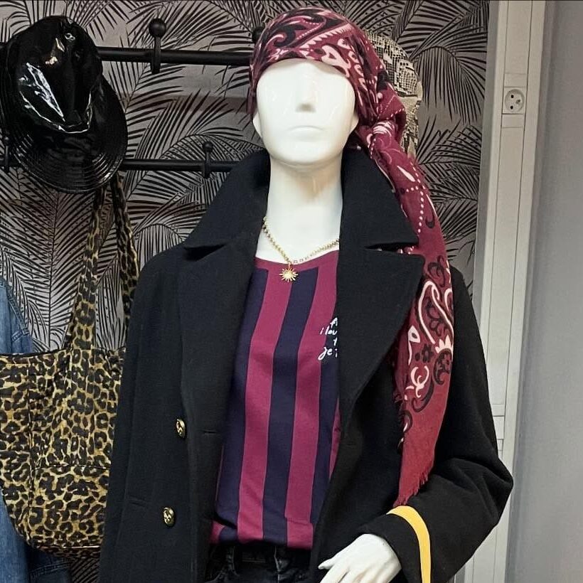 Boutique 7 Bis Histoire de Mode - Pont-Aven - Sweat Rayé Bordeaux Sonia Brodé From