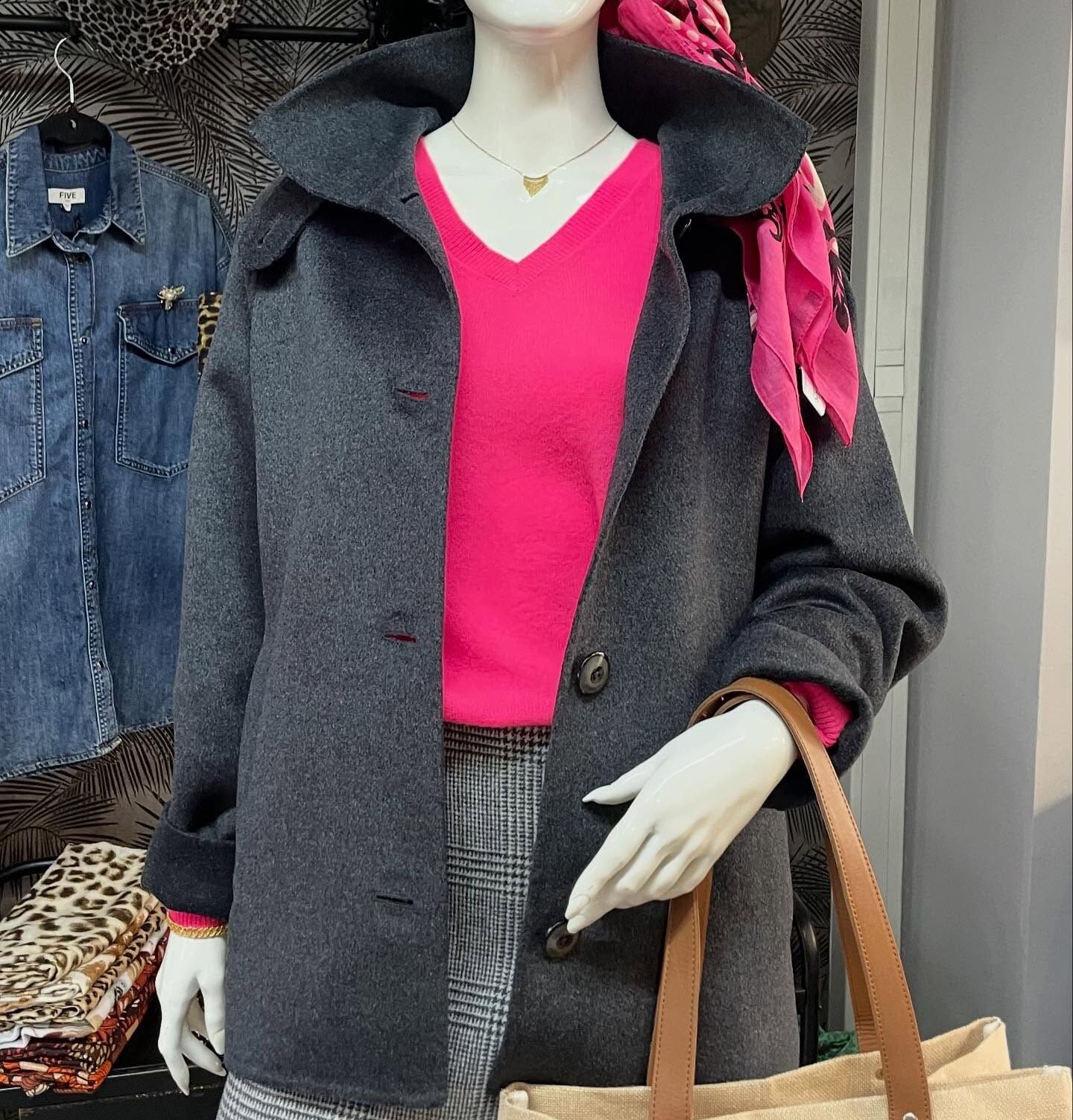 Boutique 7 Bis Histoire de Mode - Pont-Aven - Manteau Gris Col Cheminée