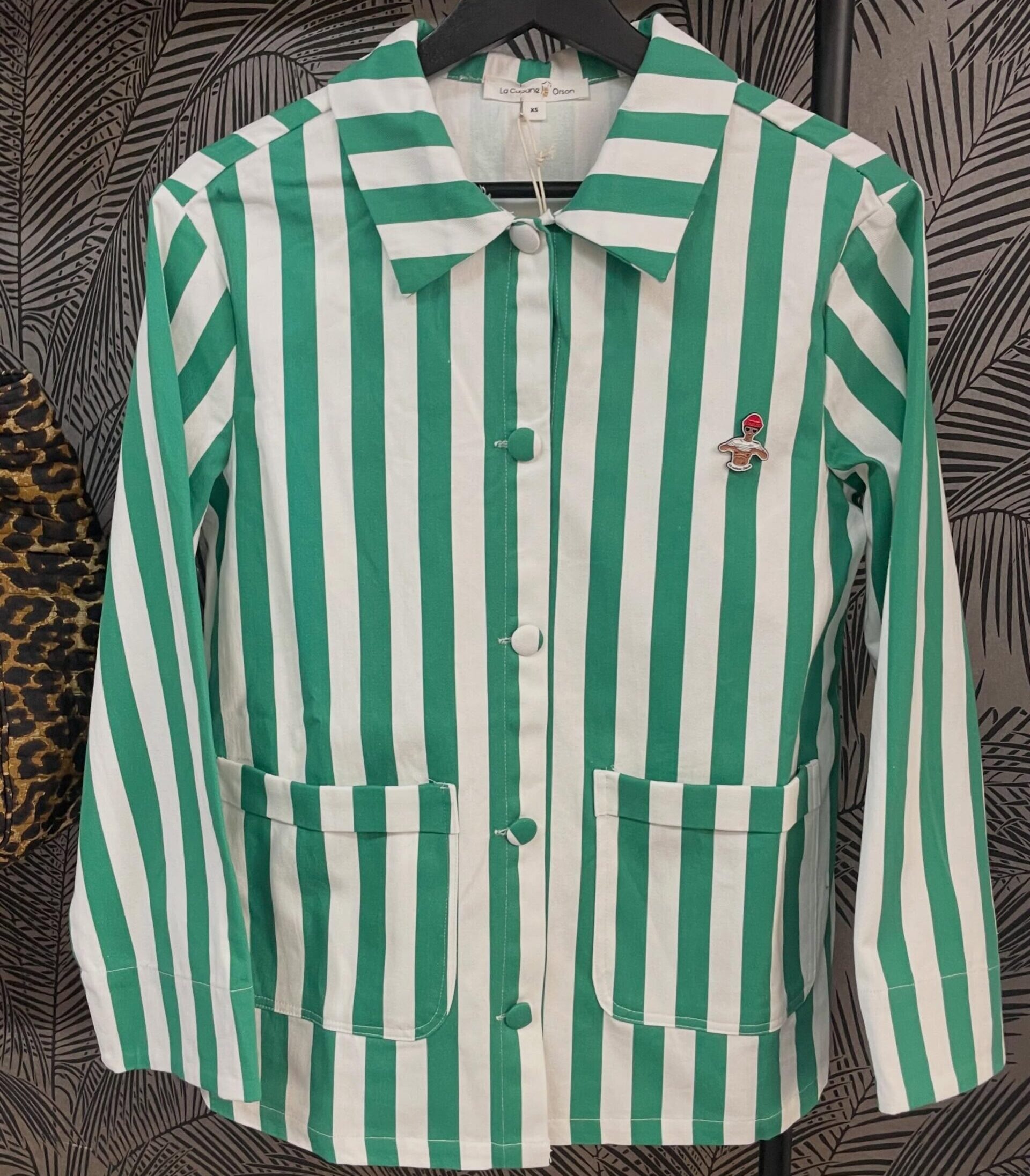 Boutique 7 Bis Histoire de Mode - Pont-Aven - Veste Capri Verte Rayée Col Rond